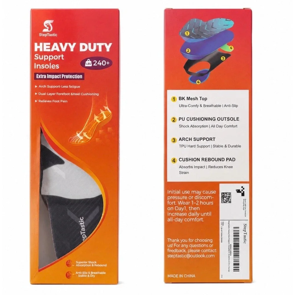 StepTastic Heavy Duty Support Insoles Arch Support Men 9.5-10.5 Women 10.5-11.5